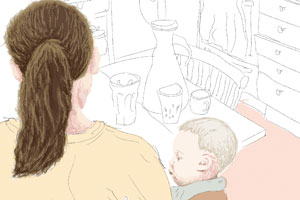 Illustration kvinna och bebis